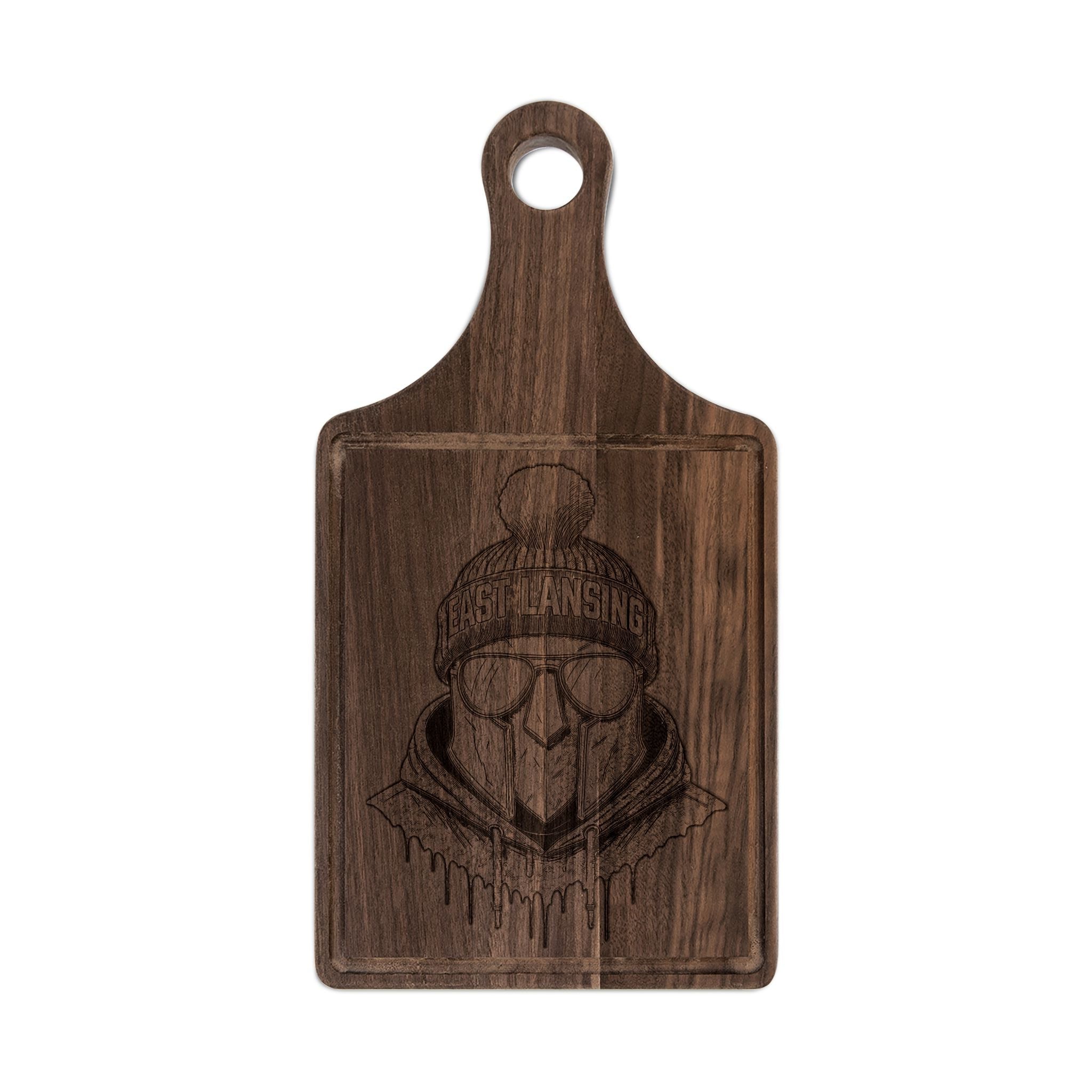 Michigan Winter Warrior Engraved Wooden Cutting Board Paddle w Handle