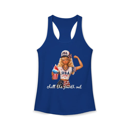 Cute Doll Chill 4th of July Funny Patriotic Basic Racerback Tank Top - Women's