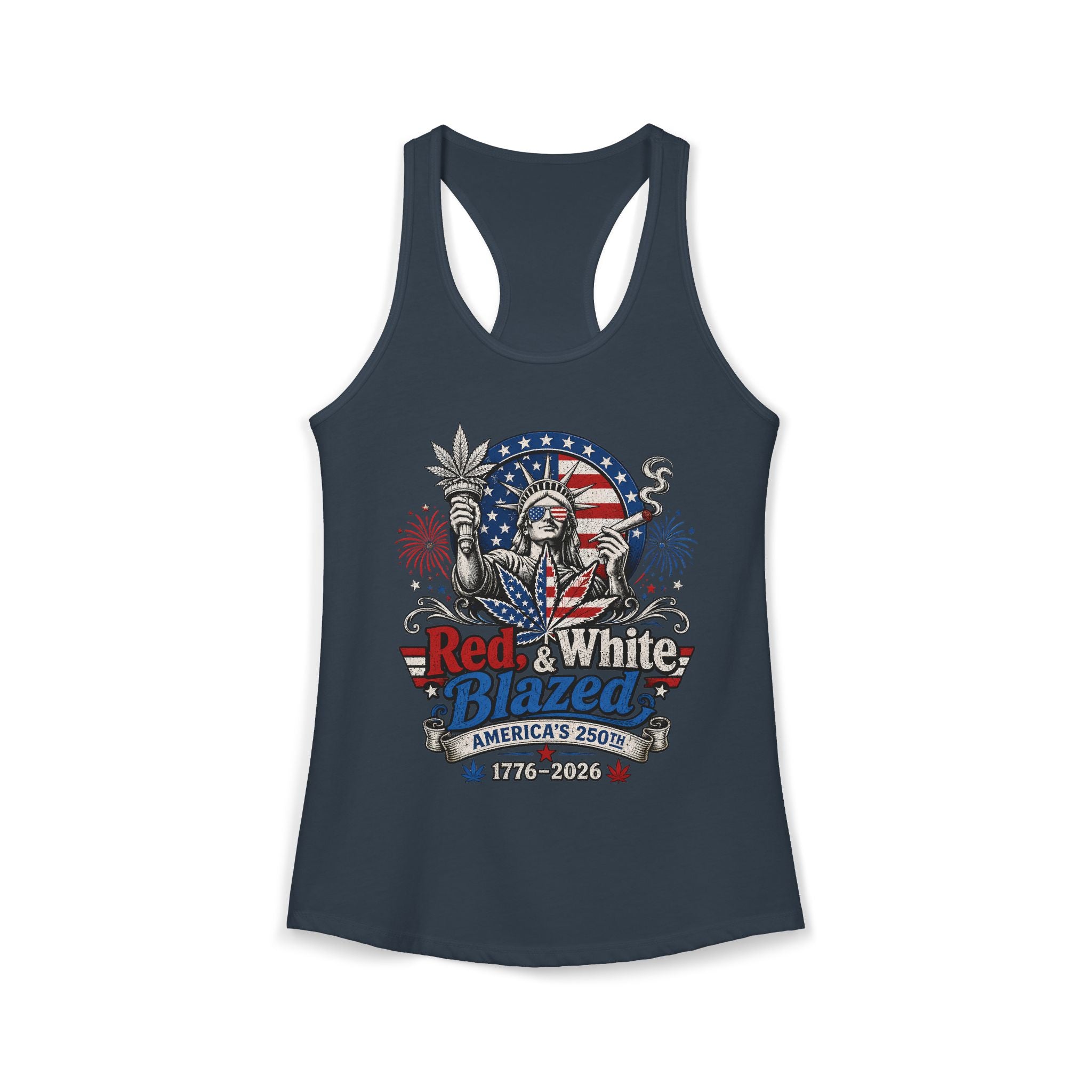 Funny Statue Blazed 250th Anniversary Patriotic Americana Basic Racerback Tank Top - Women's