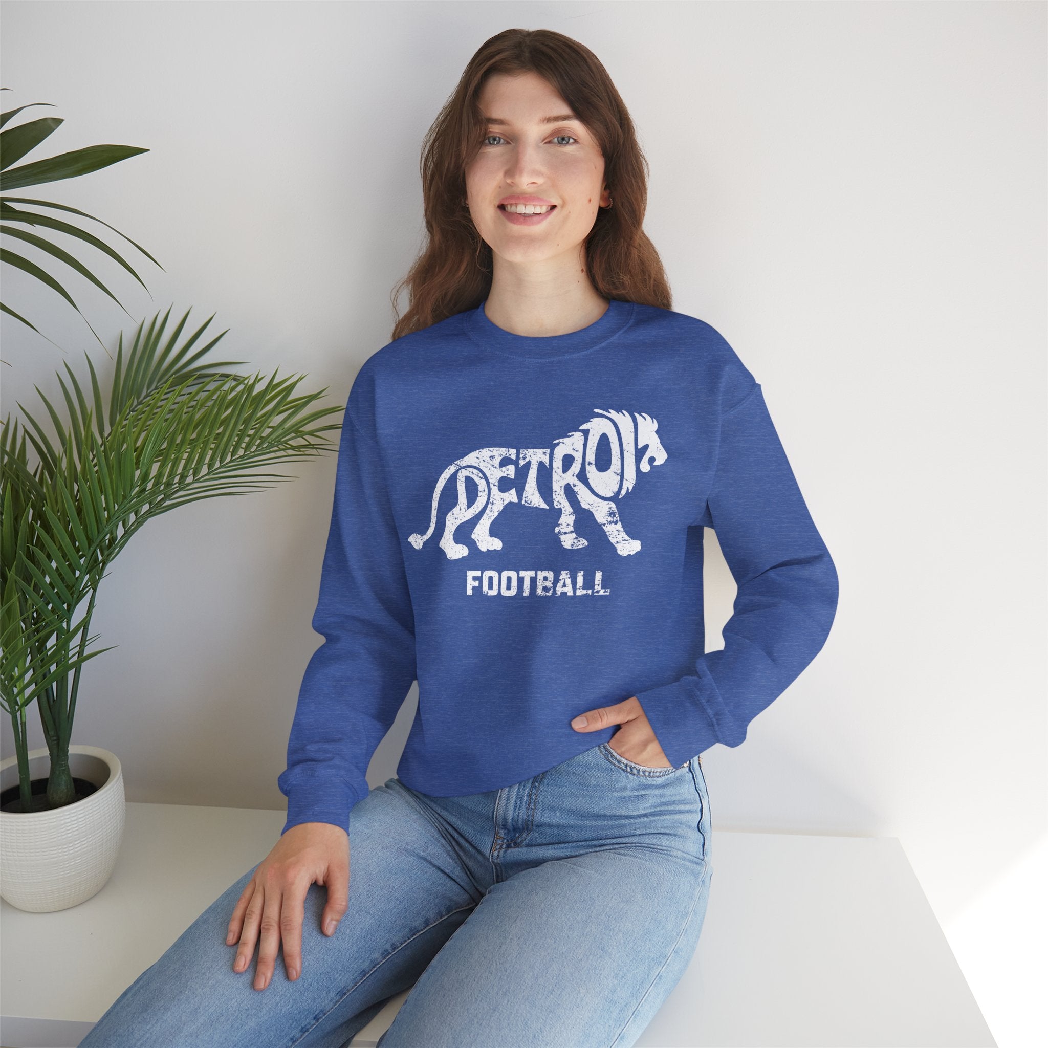 Detroit Football Lion White Crewneck Sweatshirt - Unisex