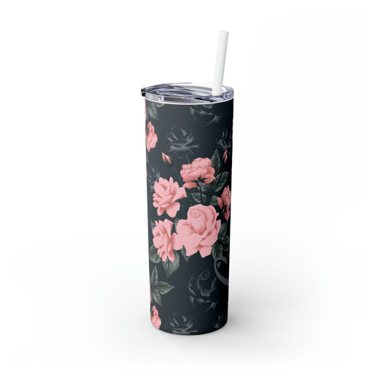 Floral Personalized Skinny Steel Tumbler with Straw, 20oz