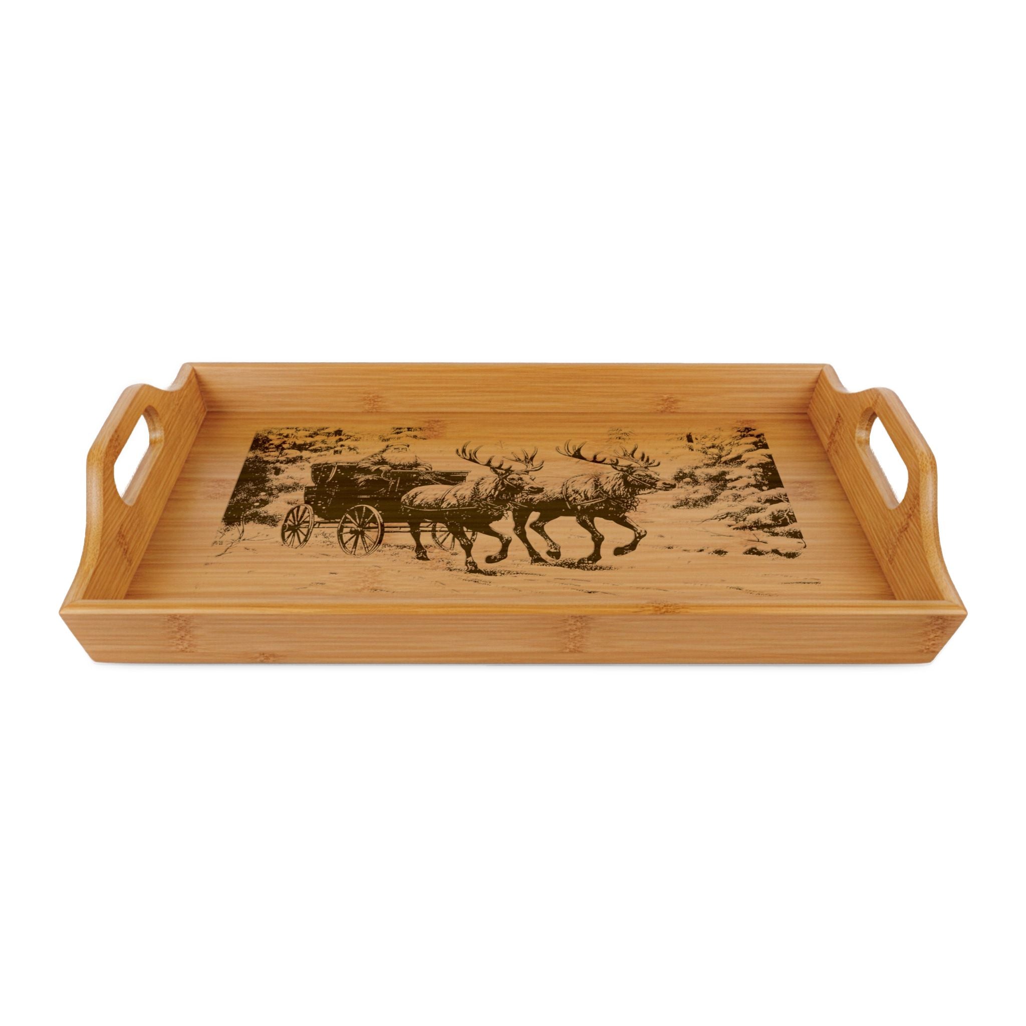 Santa Sleigh with Reindeer Engraved Bamboo Serving Tray