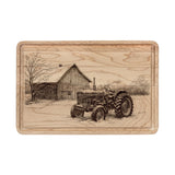 Tractor and Barn in Winter Engraved Wooden Cutting Board