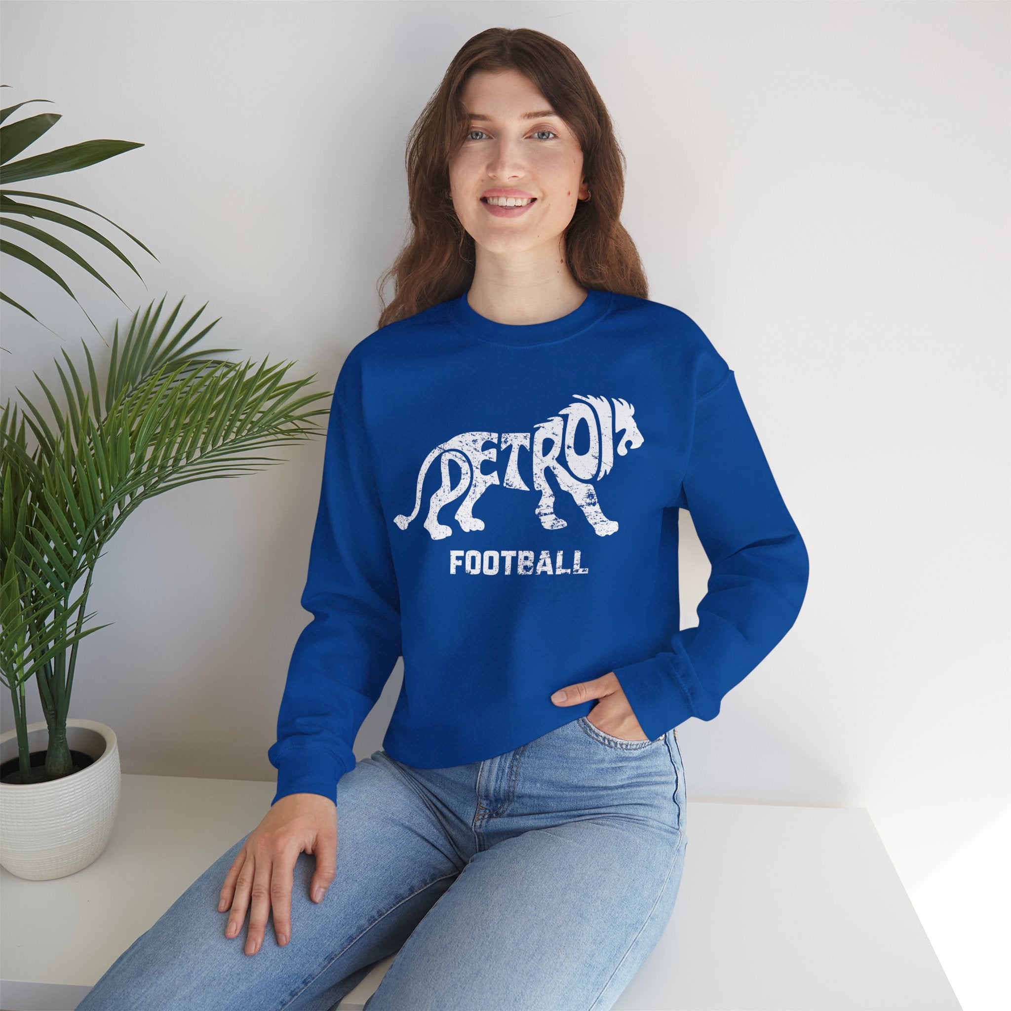 Detroit Football Lion White Crewneck Sweatshirt - Unisex
