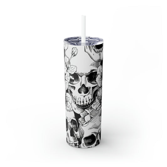 Skull Floral Skinny Steel Tumbler with Straw, 20oz