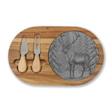 Reindeer in Snow Engraved Charcuterie Board with Slate Insert & Cheese Knives