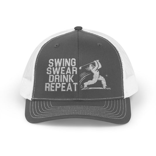 Swing Swear Drink Repeat Golf Snapback Trucker Cap