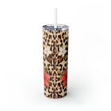 Leopard Pattern with Flowers Skinny Steel Tumbler with Straw, 20oz