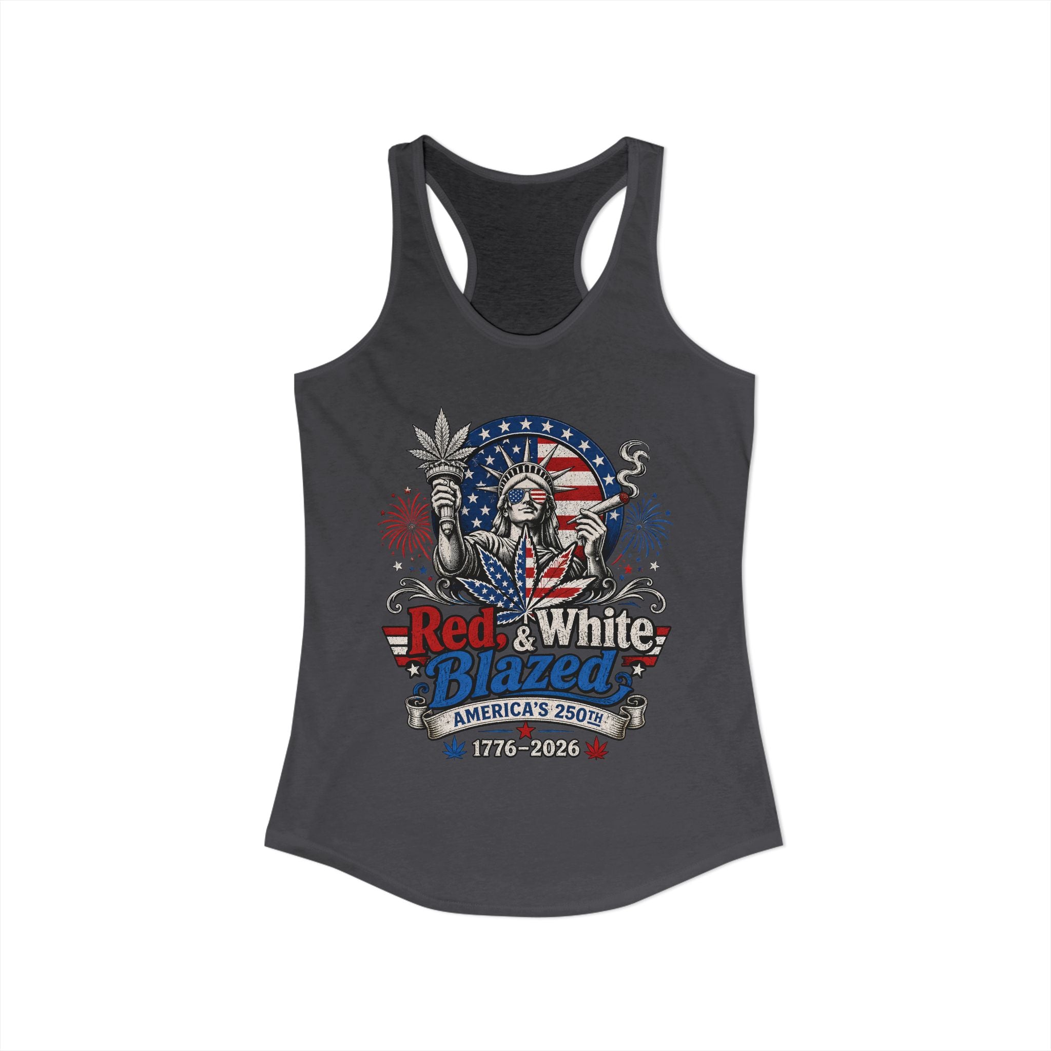 Funny Statue Blazed 250th Anniversary Patriotic Americana Basic Racerback Tank Top - Women's