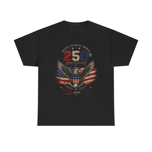 Eagle Wings Shield 250th Anniversary Distressed Patriotic Americana Basic T-Shirt - Unisex