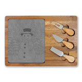 Snowman Happy Holidays Engraved Charcuterie Board with Slate Inset & 3 Cheese Knives