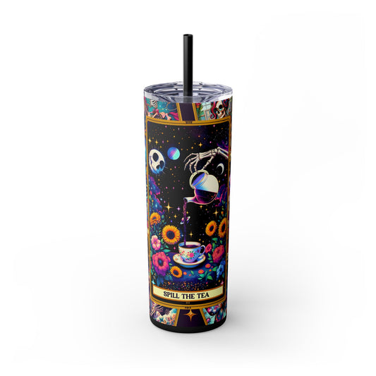 Spill The Tea 1 Skinny Steel Tumbler with Straw, 20oz