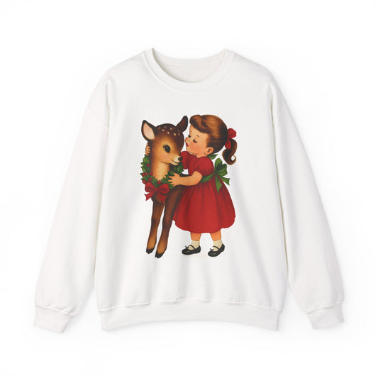 Girl Hugging Fawn Crewneck Sweatshirt - Unisex