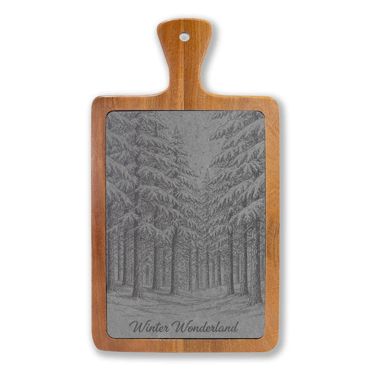 Winter Wonderland Forest Engraved Slate Charcuterie Board with Handle