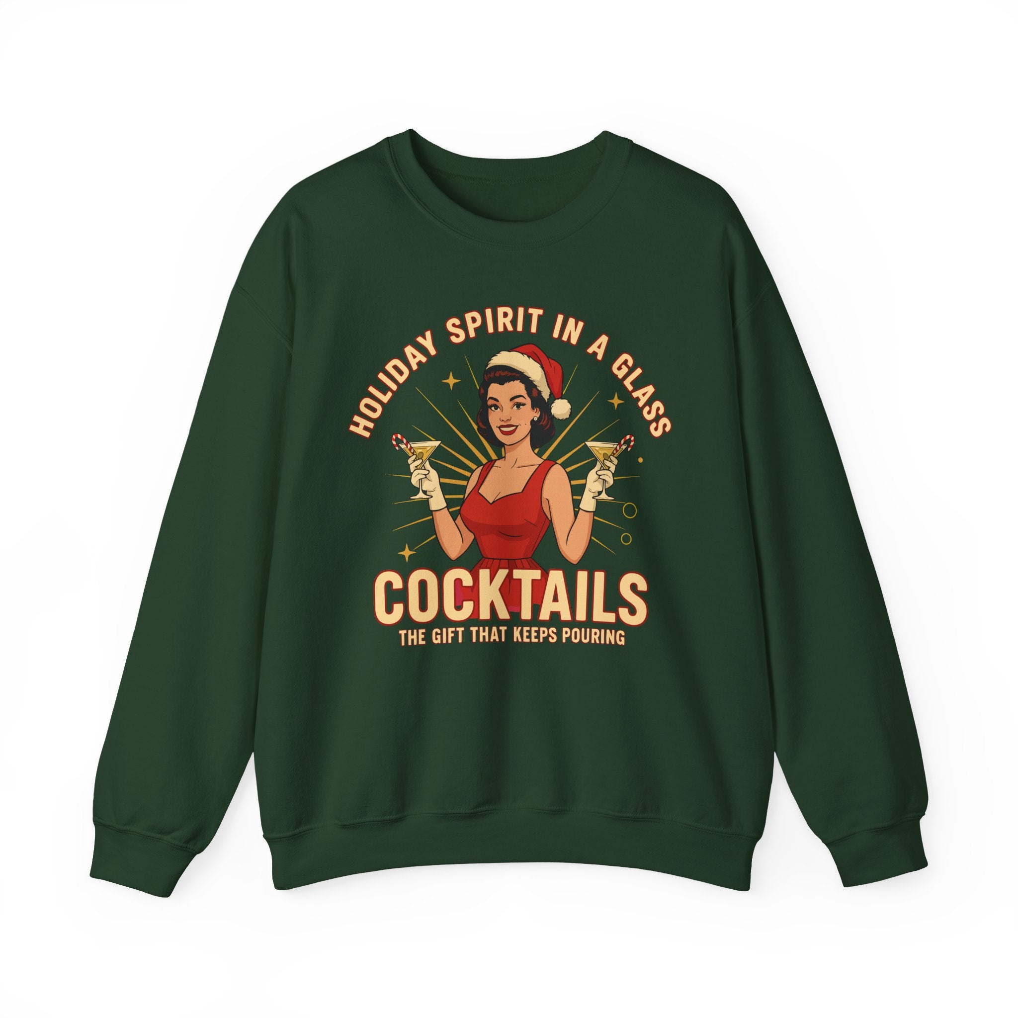 Holiday Spirit In A Glass Cocktails Crewneck Sweatshirt - Unisex