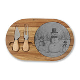 Snowman Trio in Forest Engraved Charcuterie Board with Slate Insert & Cheese Knives
