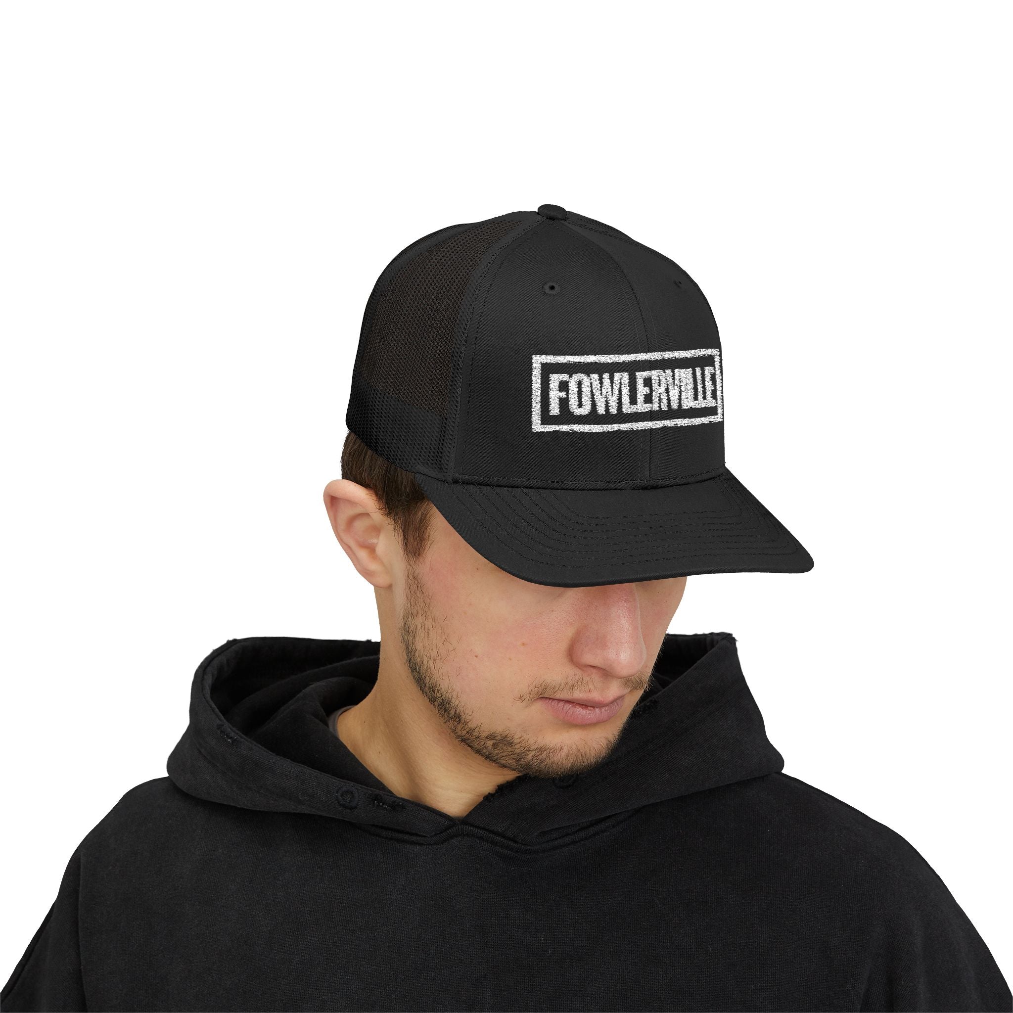 Fowlerville Bold & Square White Embroidery Trucker Cap