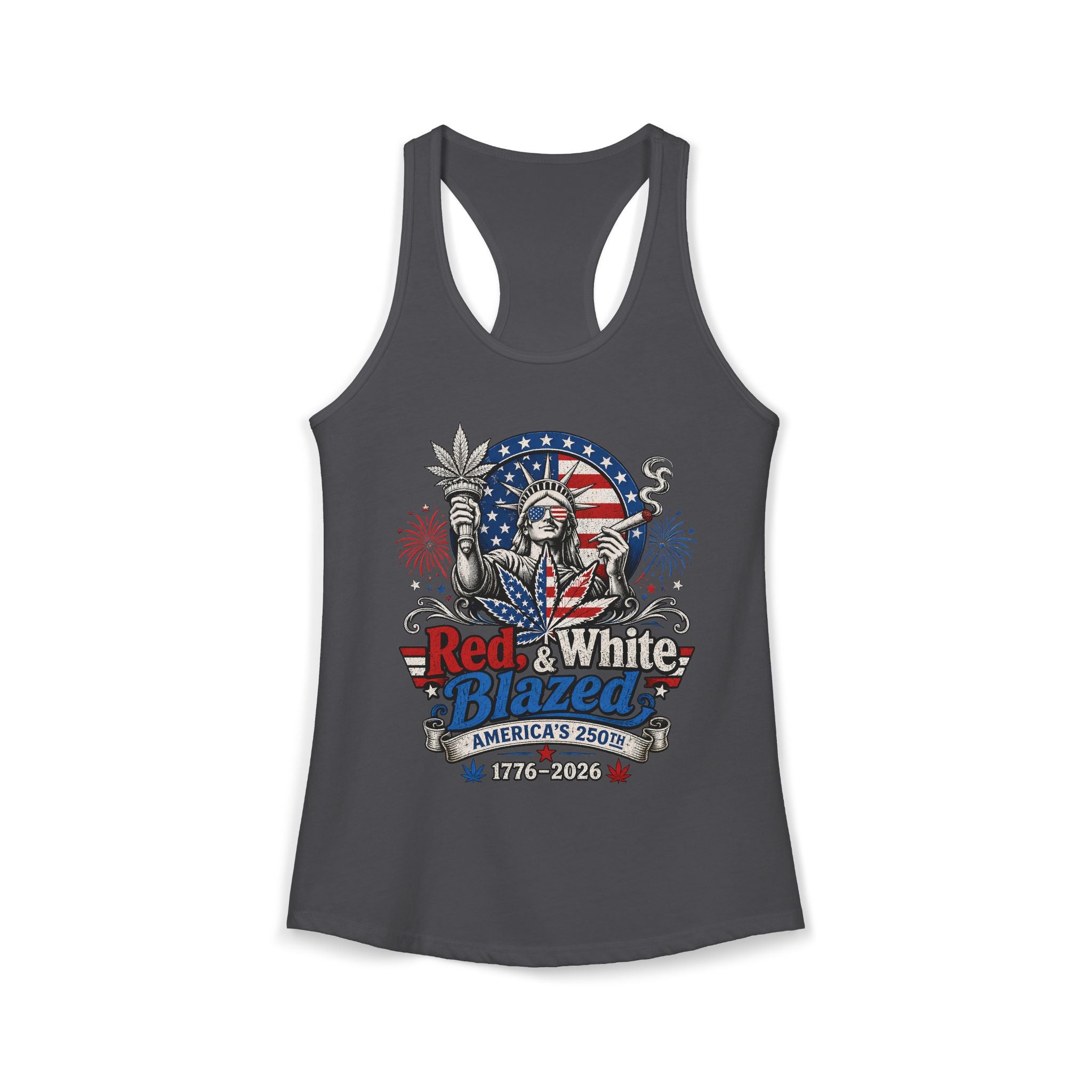 Funny Statue Blazed 250th Anniversary Patriotic Americana Basic Racerback Tank Top - Women's