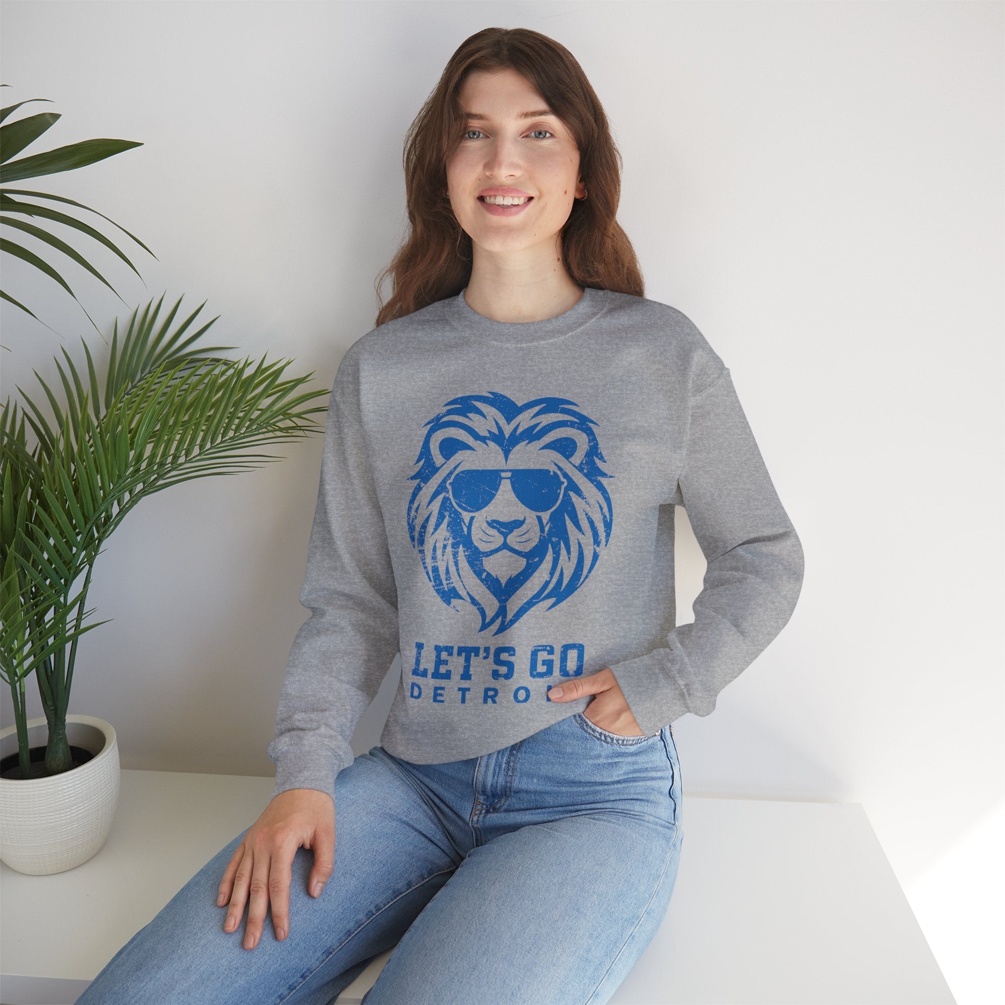Let's Go Detroit Lion Blue Crewneck Sweatshirt - Unisex