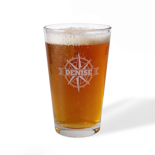 Compass Rose Name Personalized Engraved 16oz Pint Mixing Glass