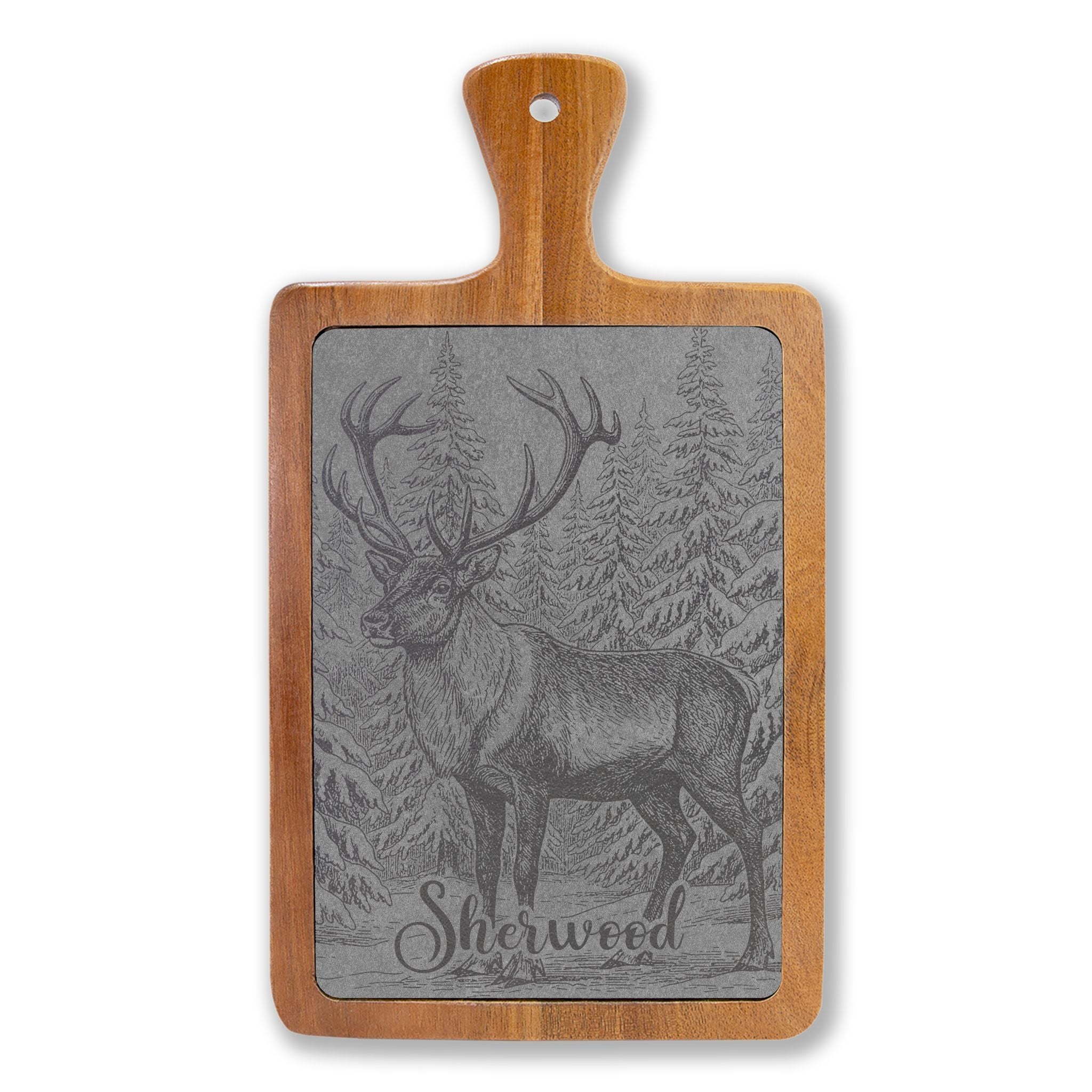 Reindeer in Snow Personalized Engraved Slate Charcuterie Board with Handle