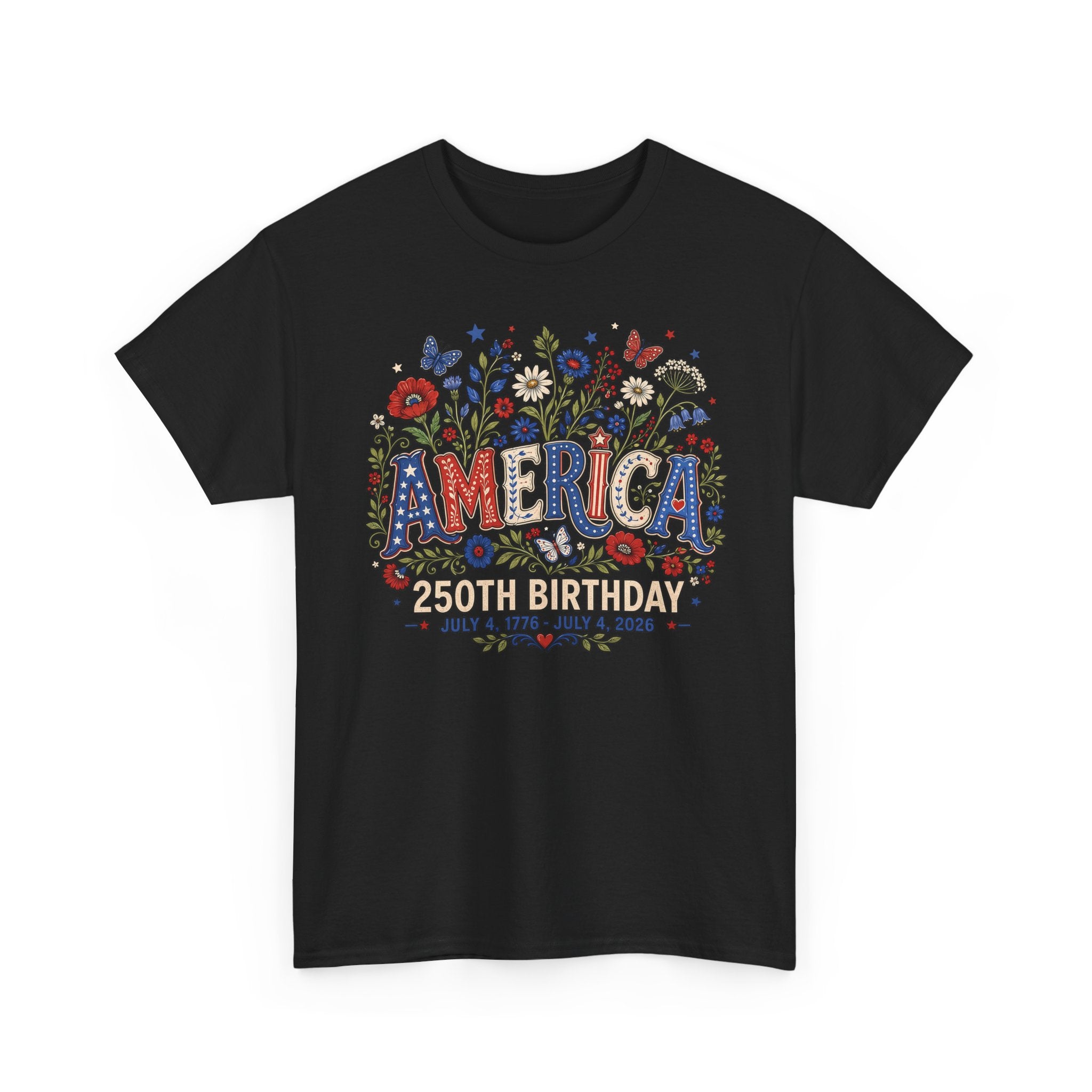 Floral America Birthday 250th Anniversary Patriotic Americana Basic T-Shirt - Unisex