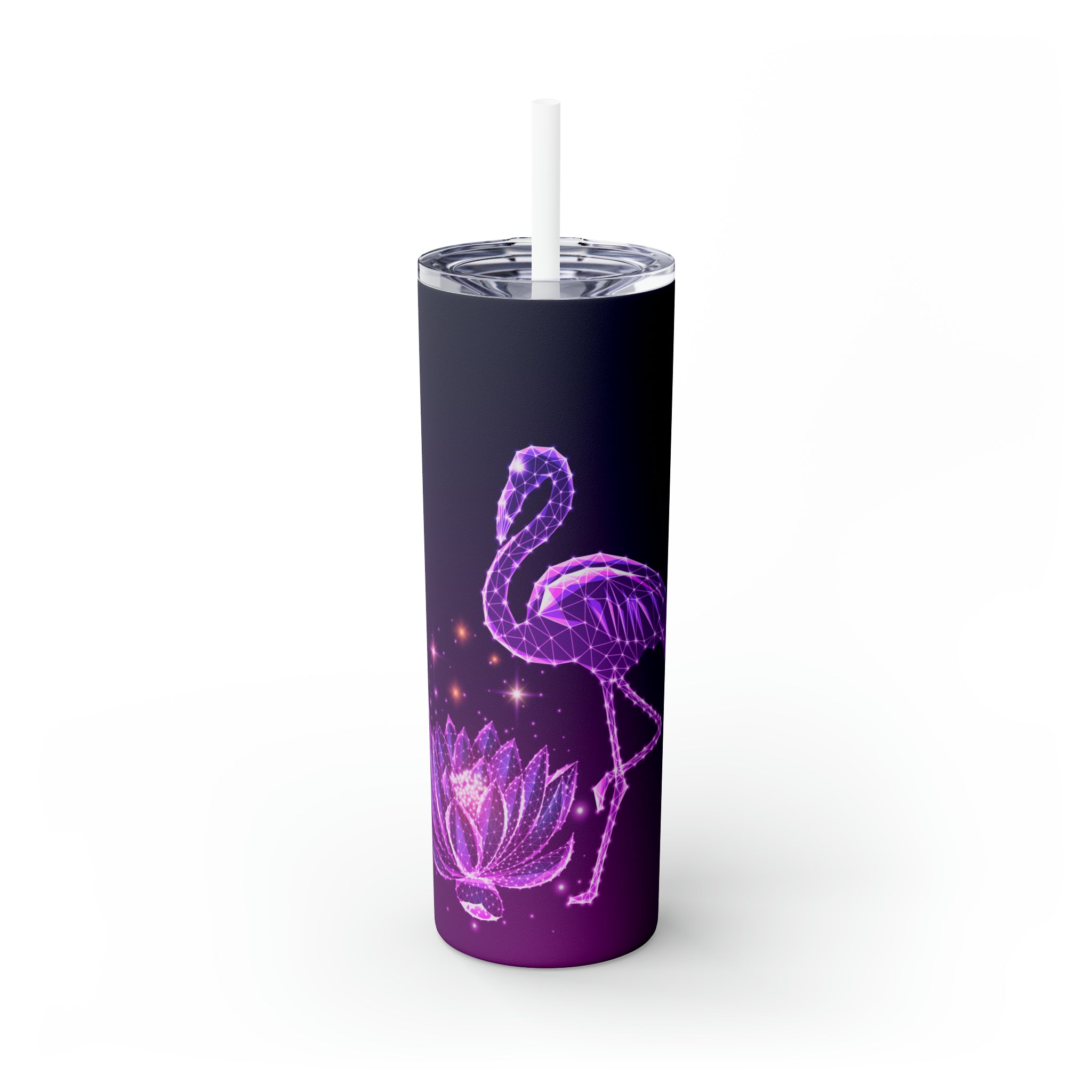 Flamingo Lotus Skinny Steel Tumbler with Straw, 20oz