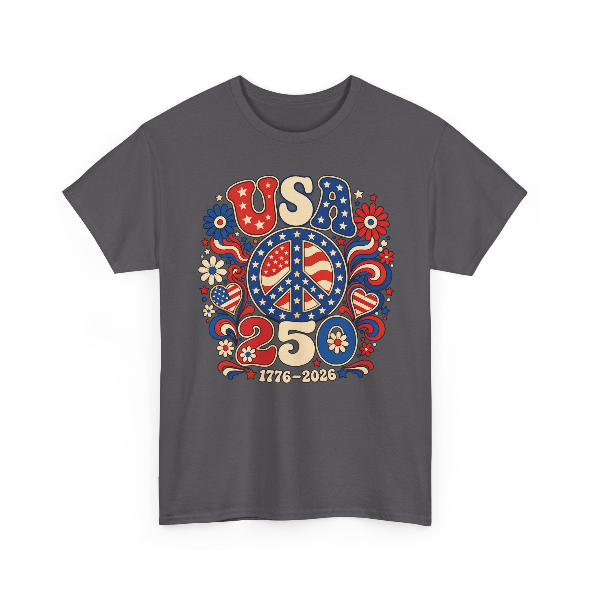 Peace Sign USA 250 1776 2026 Retro Patriotic USA 250 Basic T-Shirt - Unisex