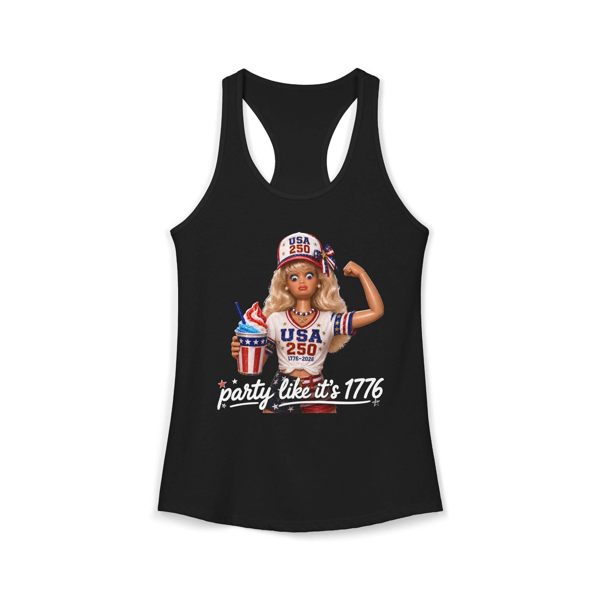Cute Doll Party 1776 2026 Funny Patriotic Americana Basic Racerback Tank Top - Women's