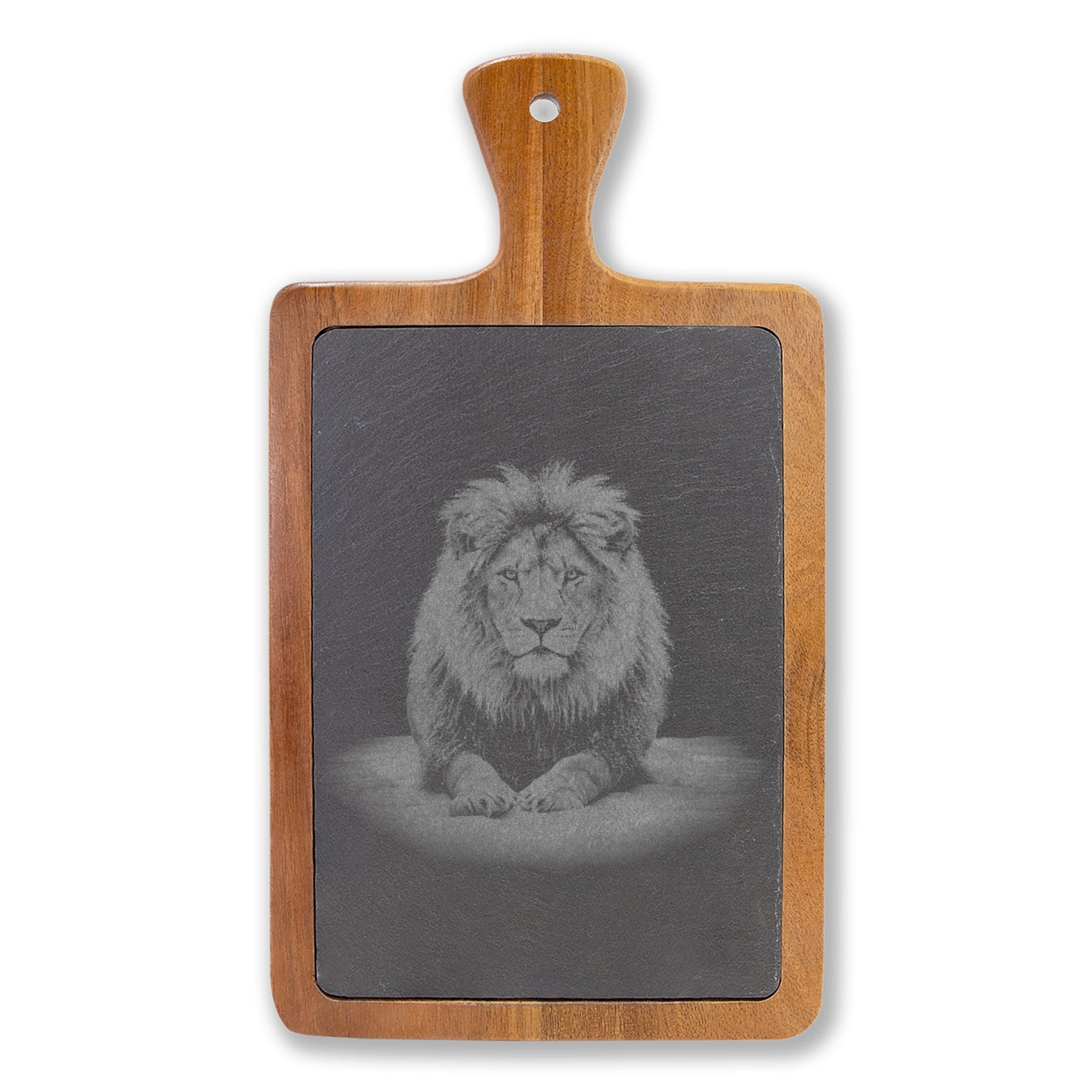 Lion Snow Engraved Slate Charcuterie Board with Handle