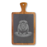 Lion Snow Engraved Slate Charcuterie Board with Handle