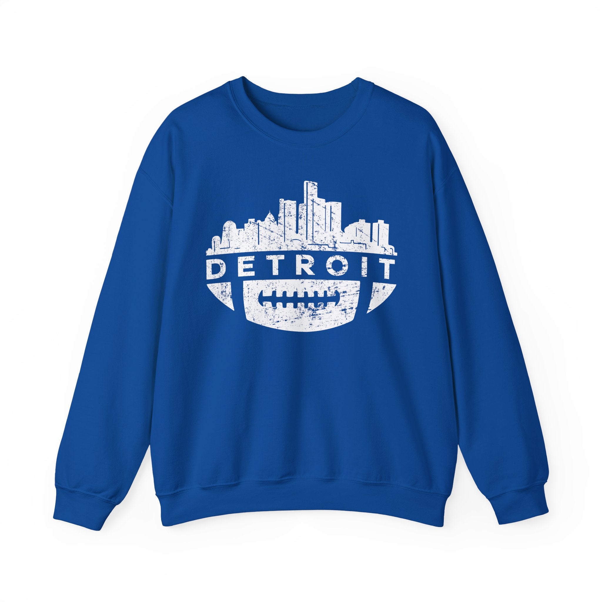 Detroit Football Skyline White Crewneck Sweatshirt - Unisex