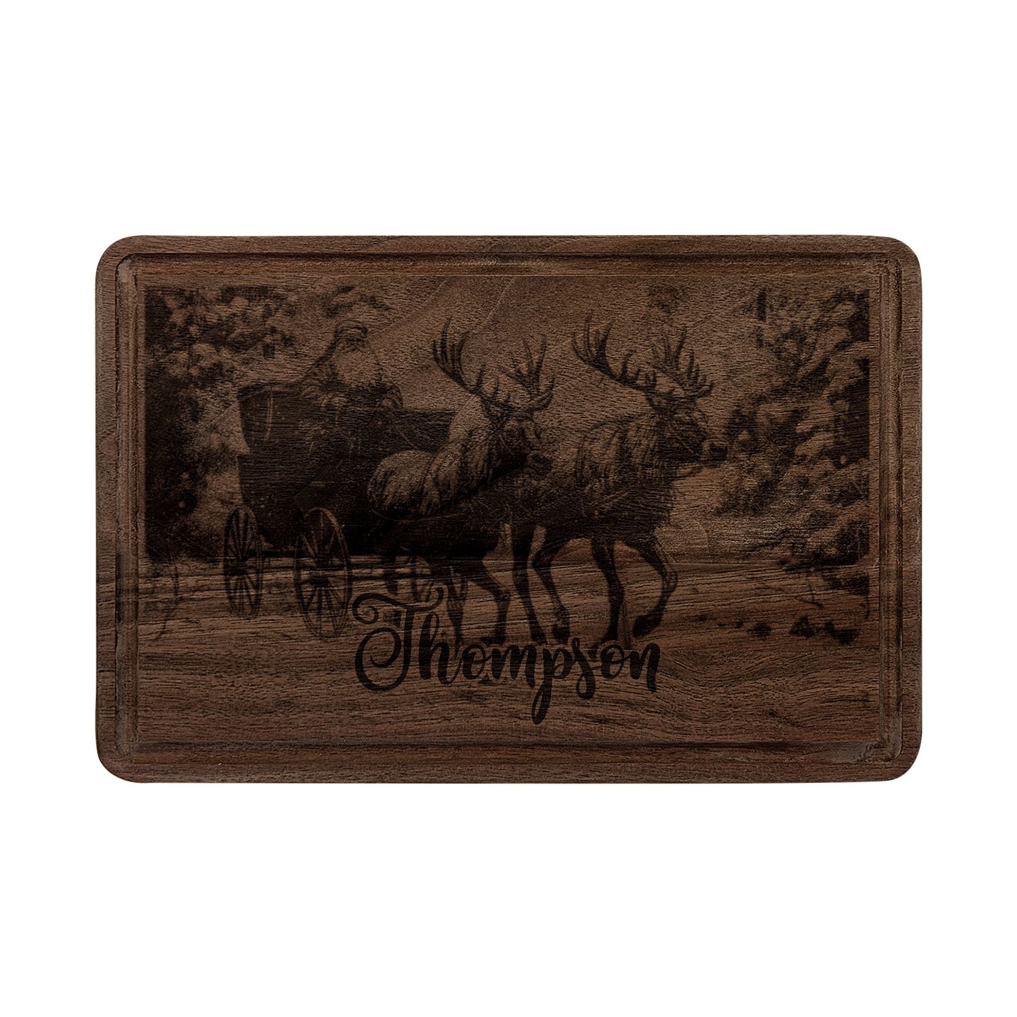 Santa Sleigh with Reindeer Personalized Engraved Wooden Cutting Board
