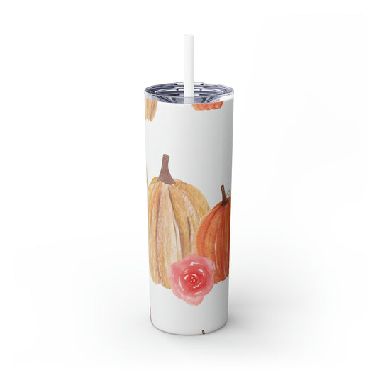 Pumpkin Pattern Skinny Steel Tumbler with Straw, 20oz