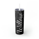 Black Marble Personalized Skinny Steel Tumbler with Straw, 20oz