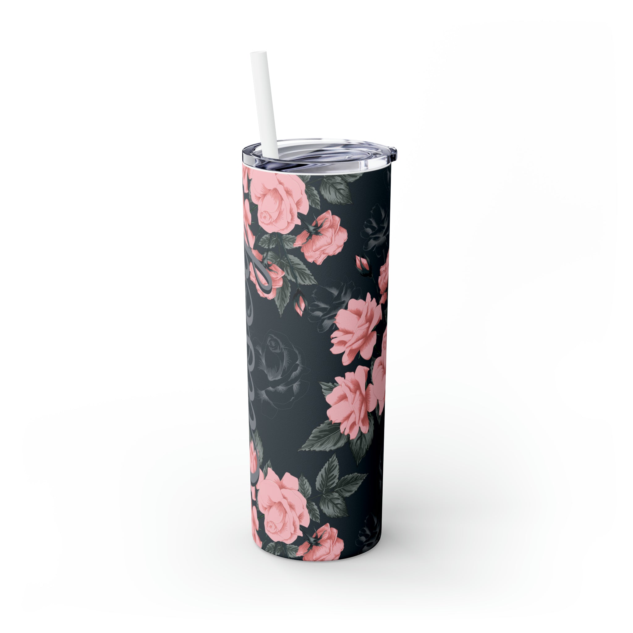 Floral Personalized Skinny Steel Tumbler with Straw, 20oz