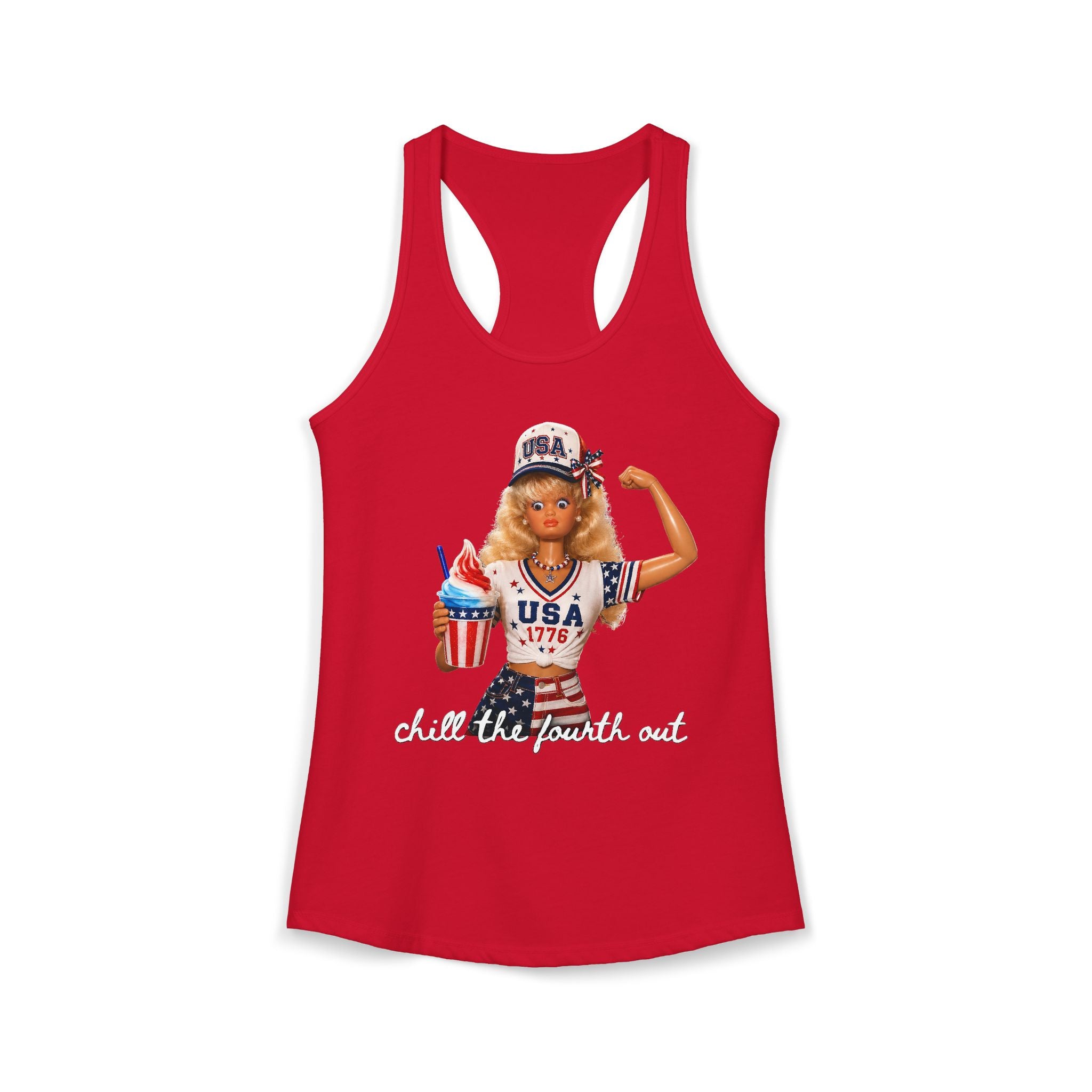 Cute Doll Chill 4th of July Funny Patriotic Basic Racerback Tank Top - Women's