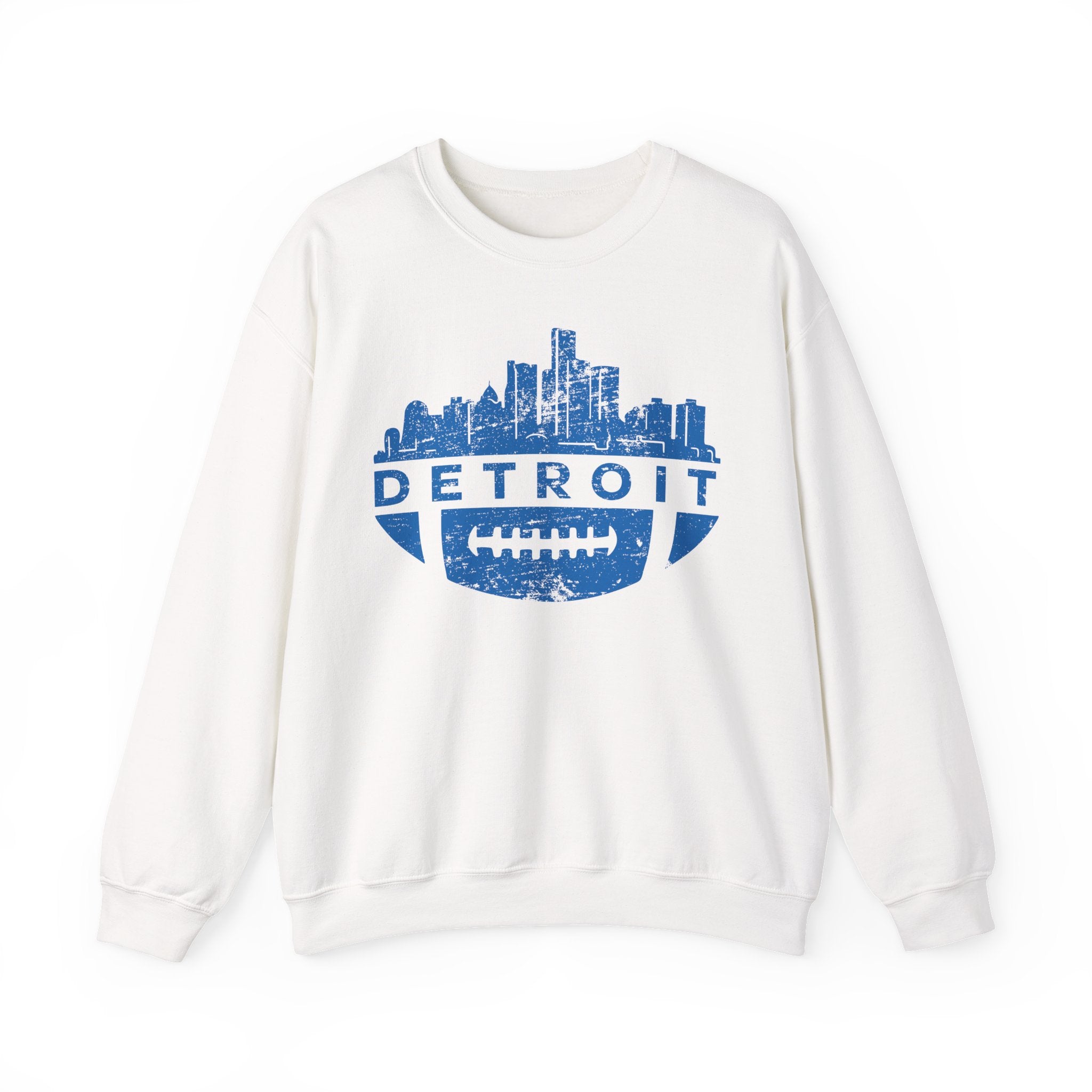 Detroit Football Skyline Blue Crewneck Sweatshirt - Unisex