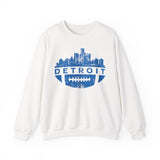Detroit Football Skyline Blue Crewneck Sweatshirt - Unisex
