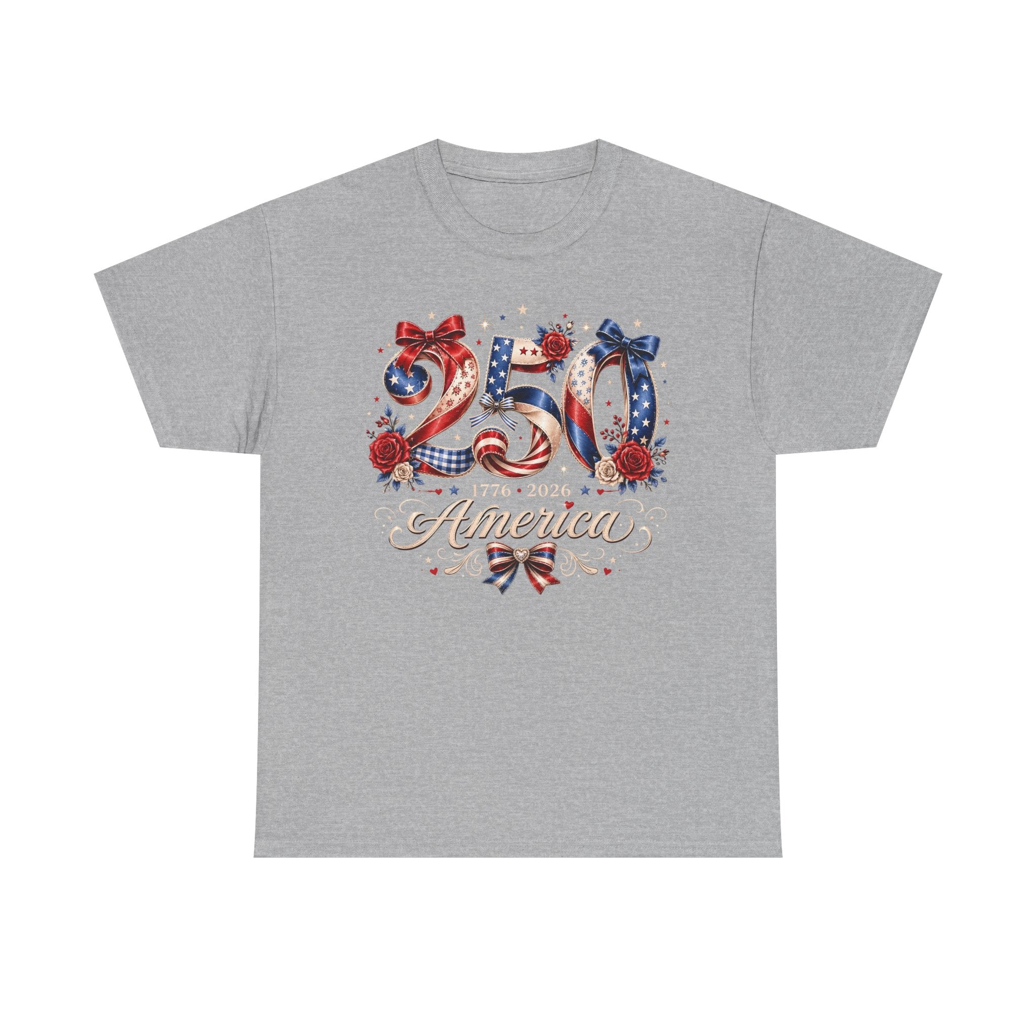 Rose Bow America 250 1776 2026 Floral Patriotic Basic T-Shirt - Unisex