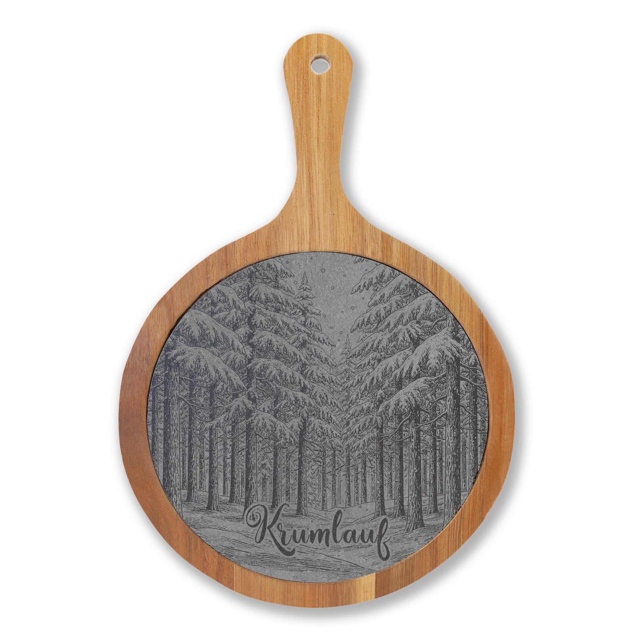 Winter Wonderland Forest Personalized Engraved Round Charcuterie Board with Handle