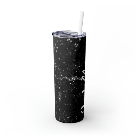 Black Marble Personalized Skinny Steel Tumbler with Straw, 20oz