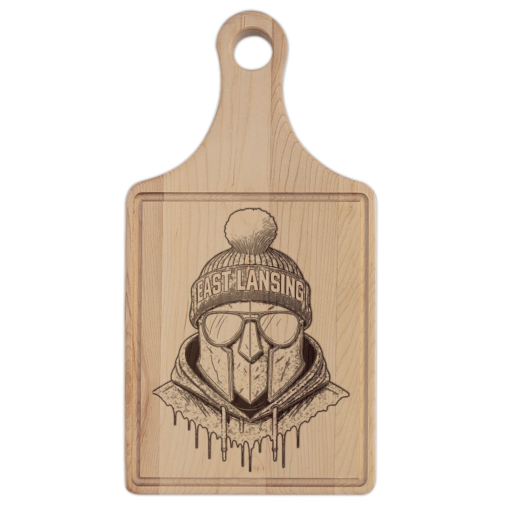 Michigan Winter Warrior Engraved Wooden Cutting Board Paddle w Handle