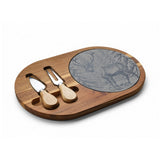 Reindeer in Snow Personalized Engraved Charcuterie Board with Slate Insert & Cheese Knives
