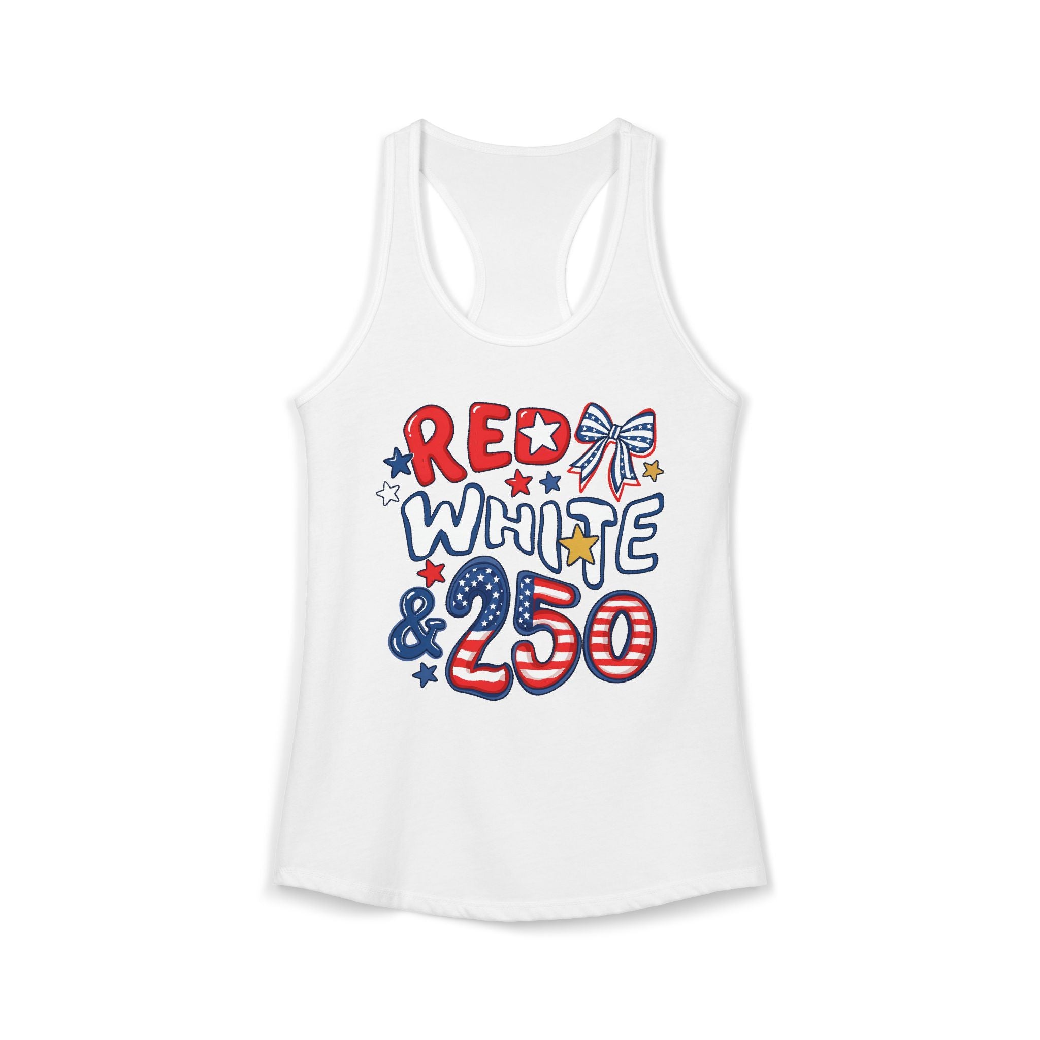 Red White Blue Bow 250 Anniversary Patriotic Americana Basic Racerback Tank Top - Women's