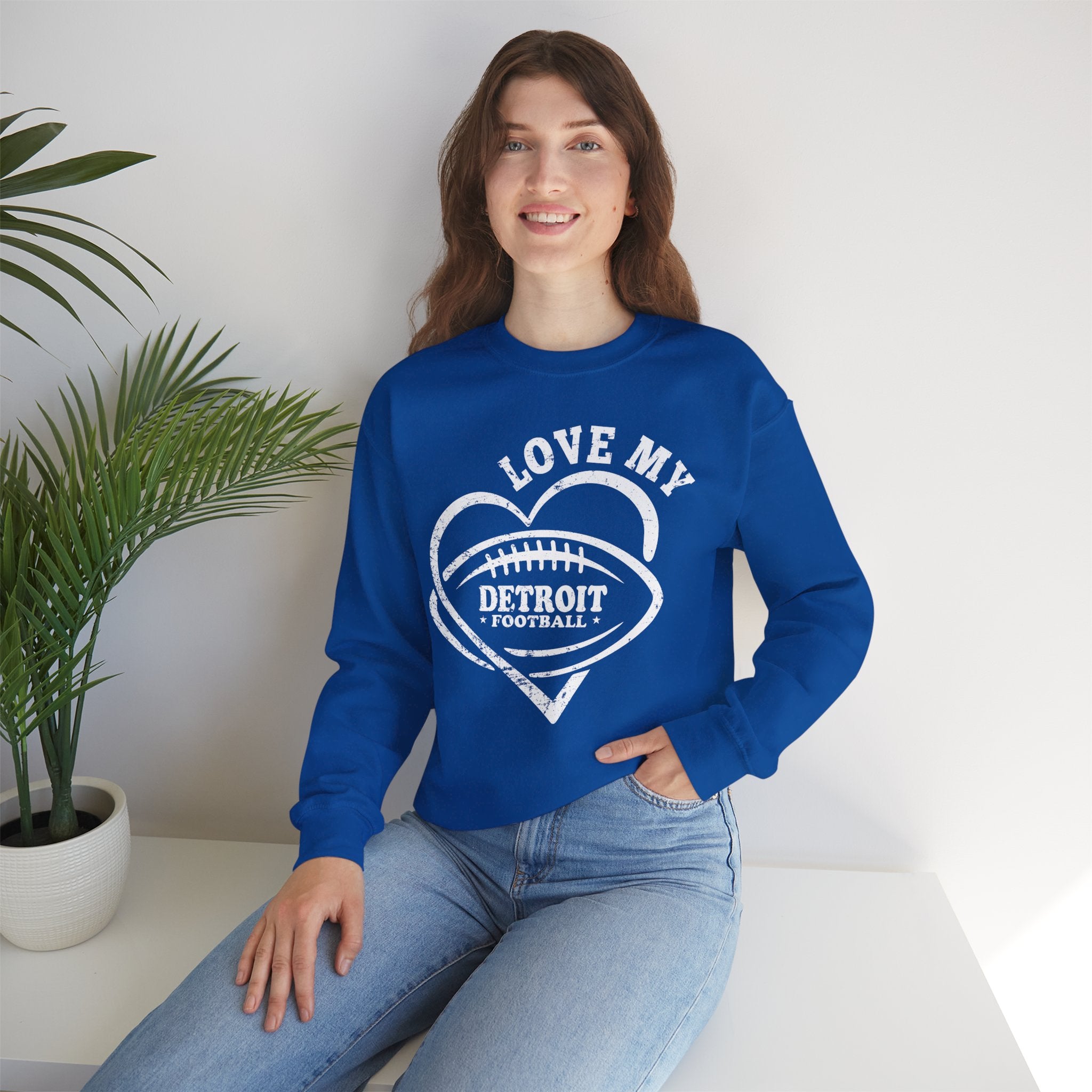 Love Detroit Football White Crewneck Sweatshirt - Unisex