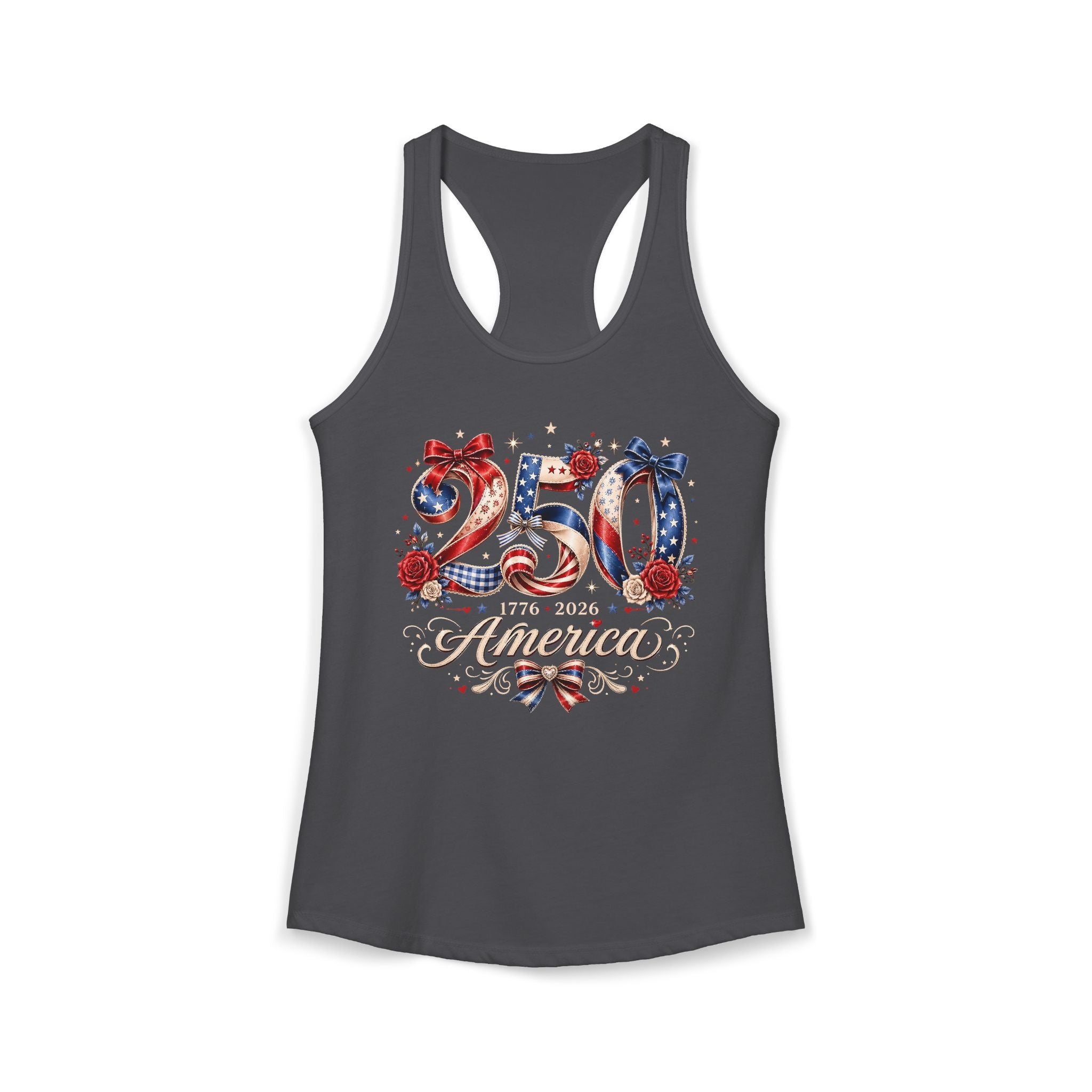Rose Bow America 250 1776 2026 Floral Patriotic Basic Racerback Tank Top - Women's