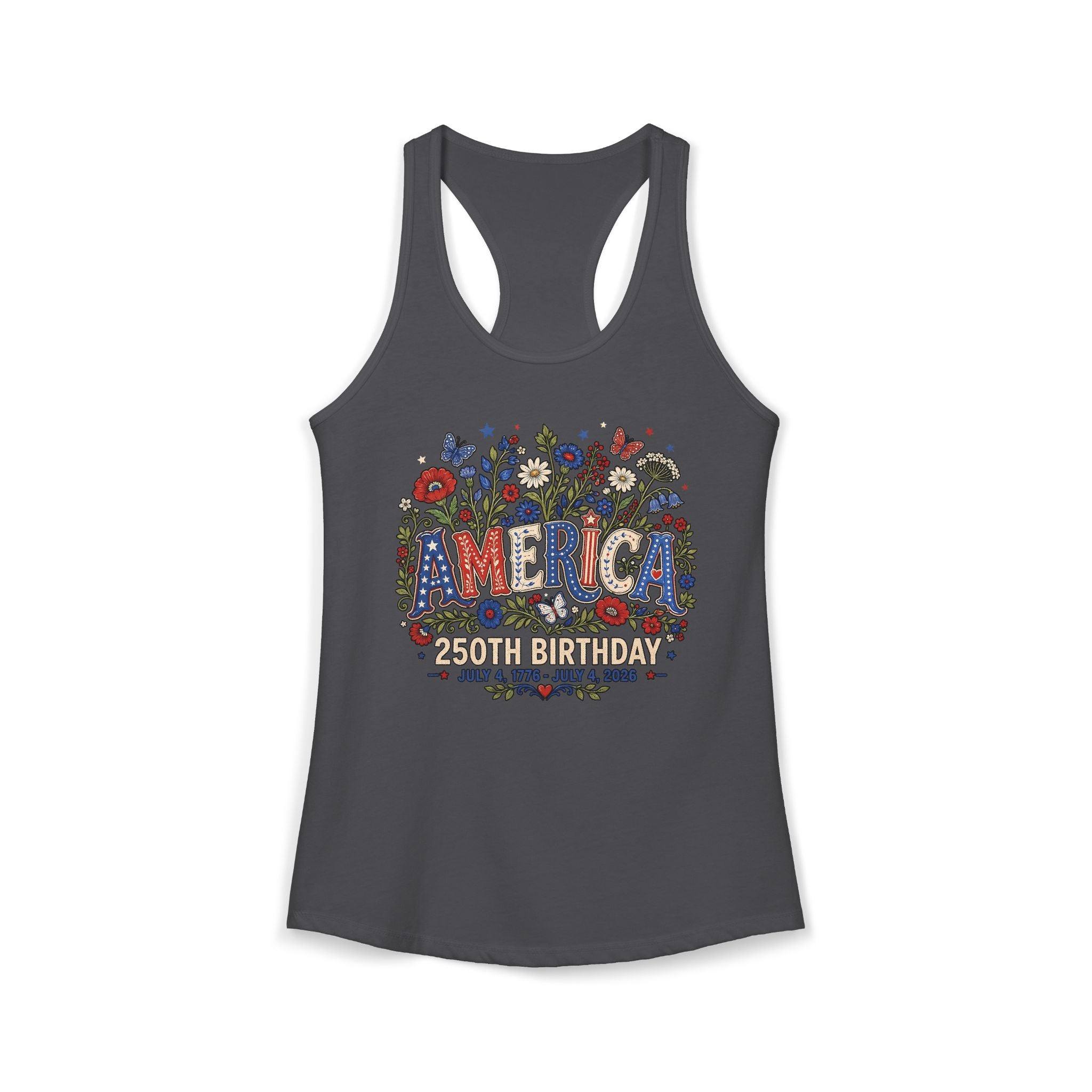 Floral America Birthday 250th Anniversary Patriotic Americana Basic Racerback Tank Top - Women's
