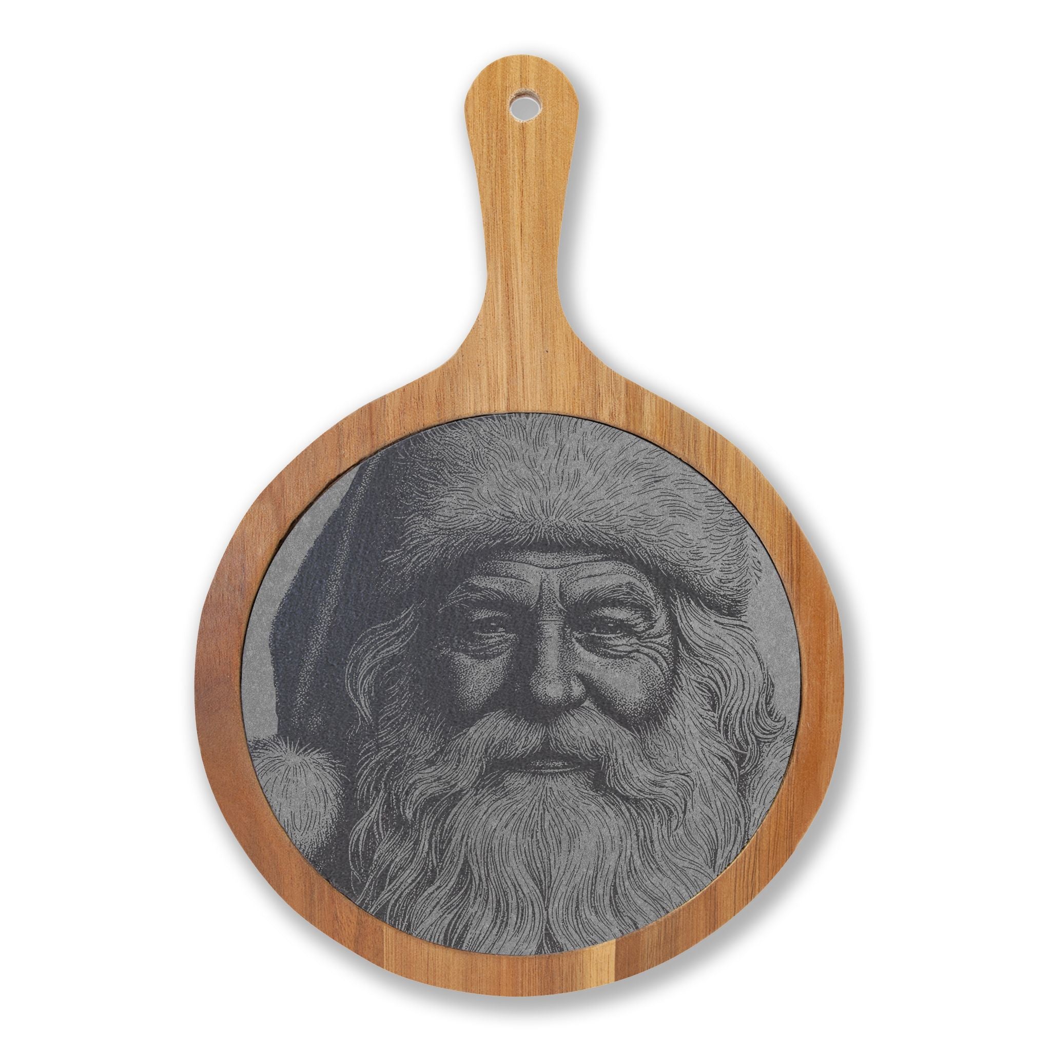 Santa Portrait Engraved Round Charcuterie Board with Handle