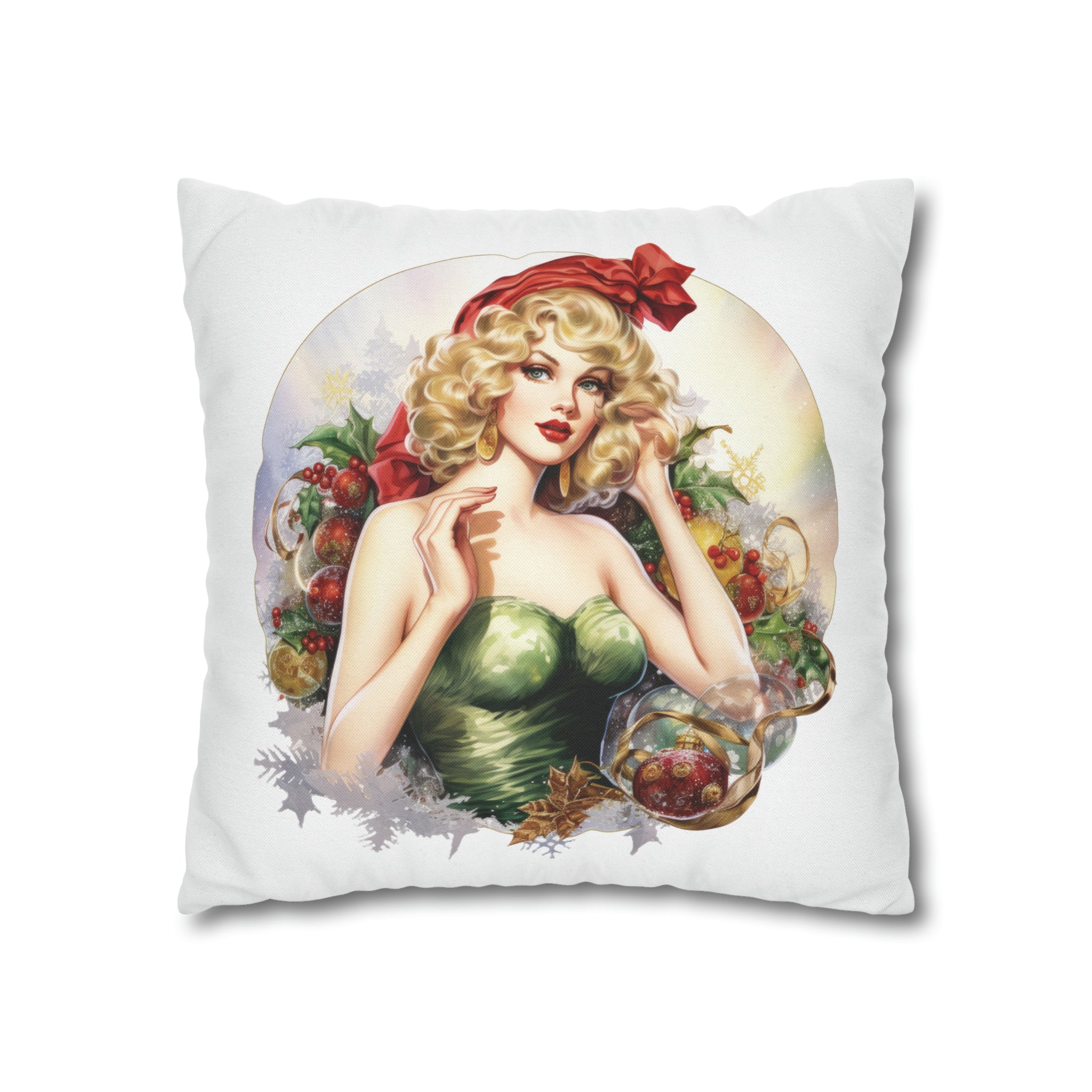 Pin Up Girl Christmas 4 Square Pillow Case